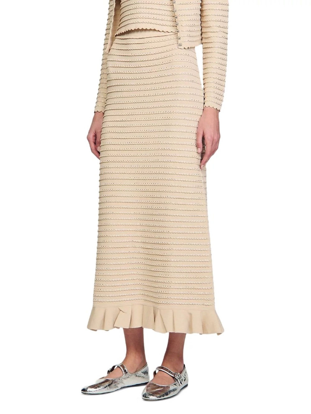 Merveilleuse Rhinestone Knit Maxi Skirt and Merveilleux Rhinestone Cardigan set - Picture 4 of 9